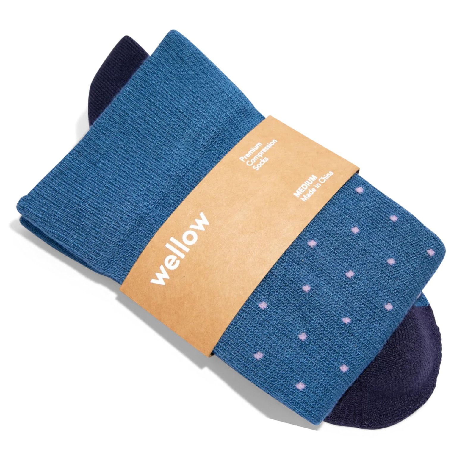 Wellow Wide Calf Compression Socks for Men & Medium, Cobalt Dot