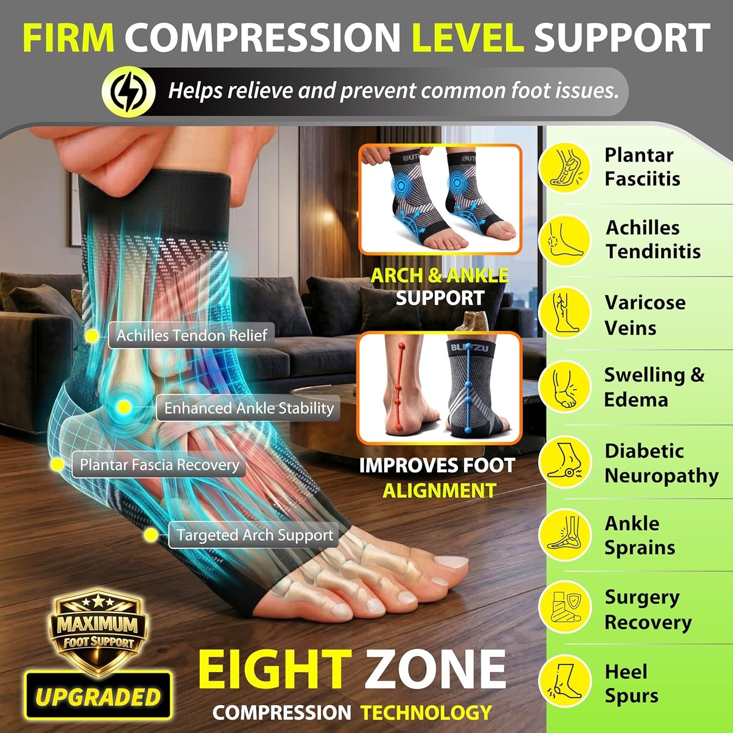 Compression Socks Ankle Brace Arch Support for Heel Pain Relief
