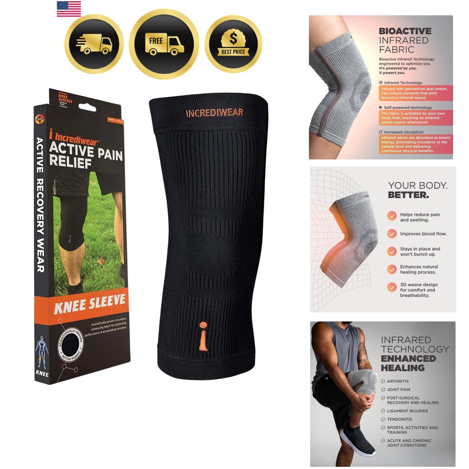 Knee Sleeve Knee Support Brace for Pain Relief Inflammation Circulation Large