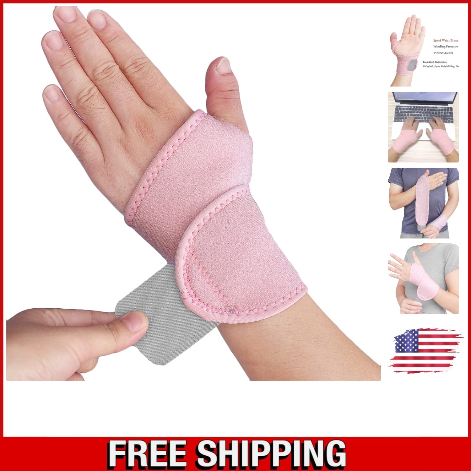 Comfortable Carpal Tunnel Wrist Wrap Set – Adjustable & Non-Slip, Pink, 2 Count