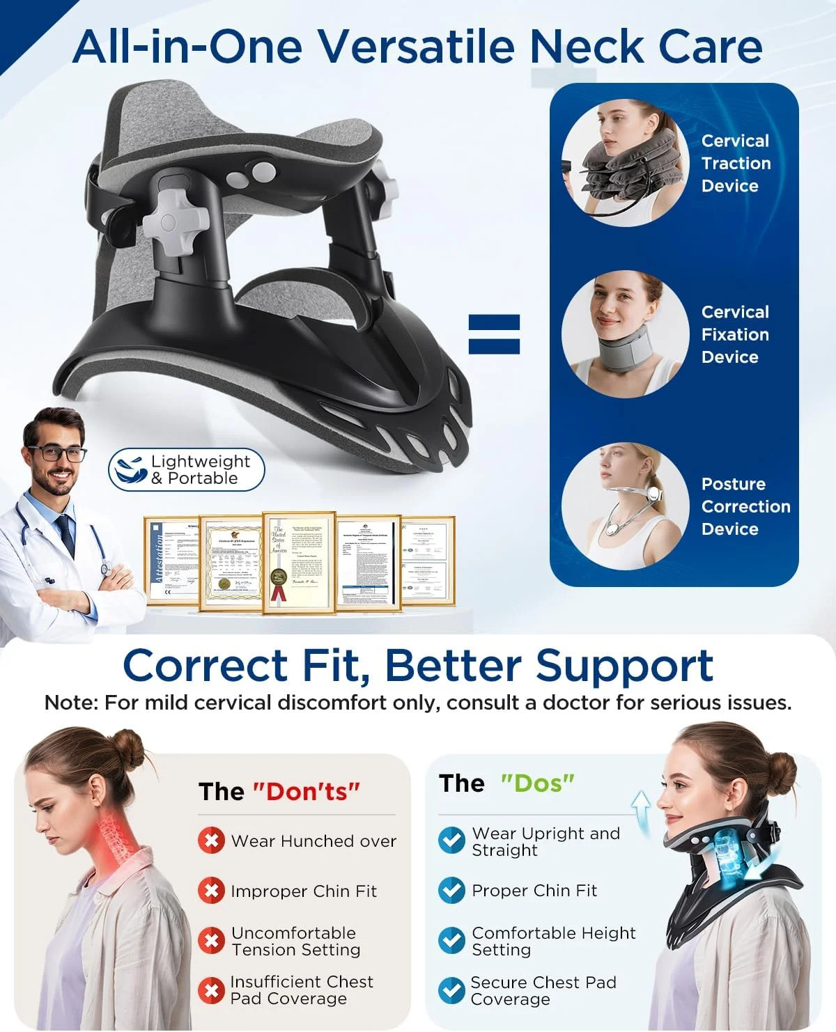 Neck Traction Device, Adjustable Neck Stretcher for Pain Relief | Ergonomic Cerv