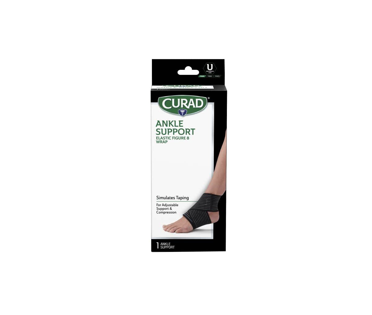 Curad Figure-8 Elastic Ankle Wrap Medium Black Universal Size 7.5″ to 11