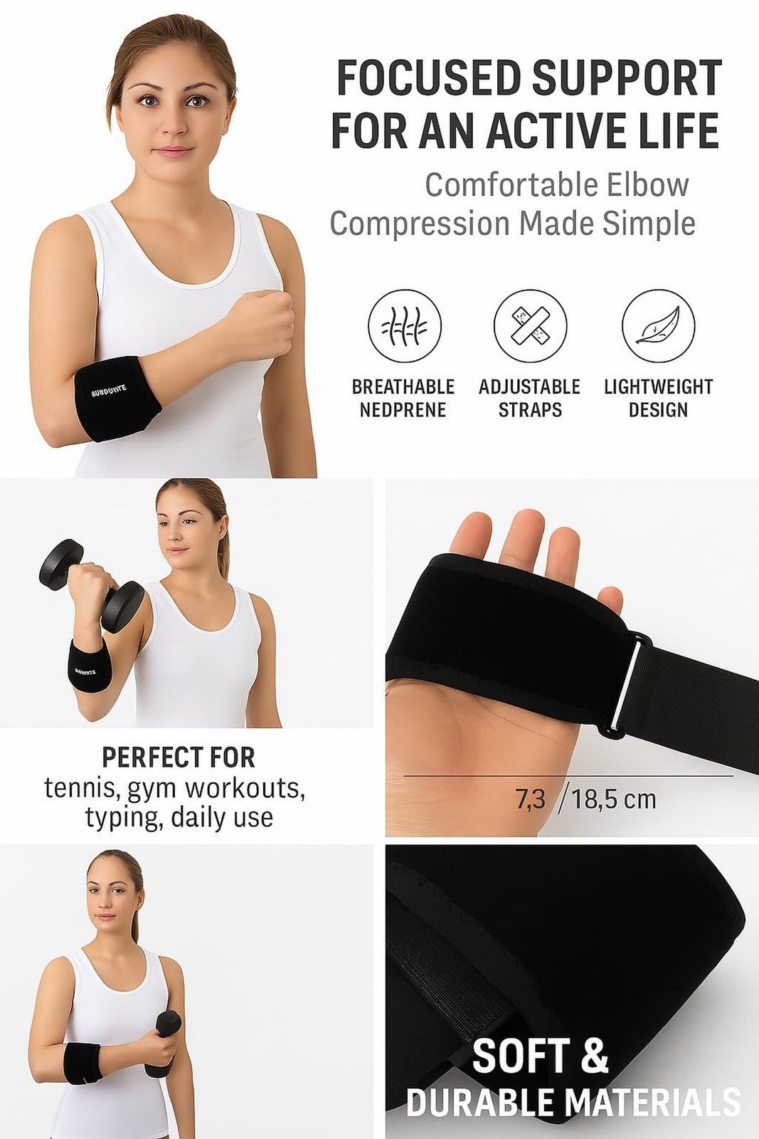 Tennis Elbow Brace for Men & Women – Elbow Support Strap for Tendonitis, G