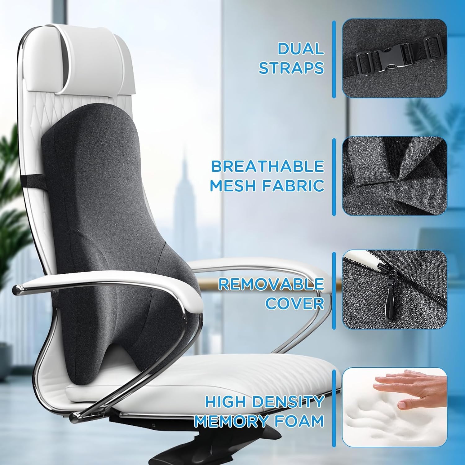 Teemour High Back Support Pillow Memory Foam Lumbar Office Gaming Chair