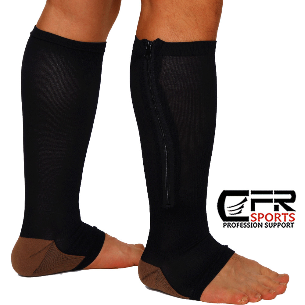 Copper Zipper Compression Socks Support Graduated Stockings Mens Women 20-30mmHg