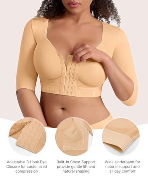 Arm Compression Sleeve Women Post Surgery Arm Shaper Bra | Medium Saddle Brown