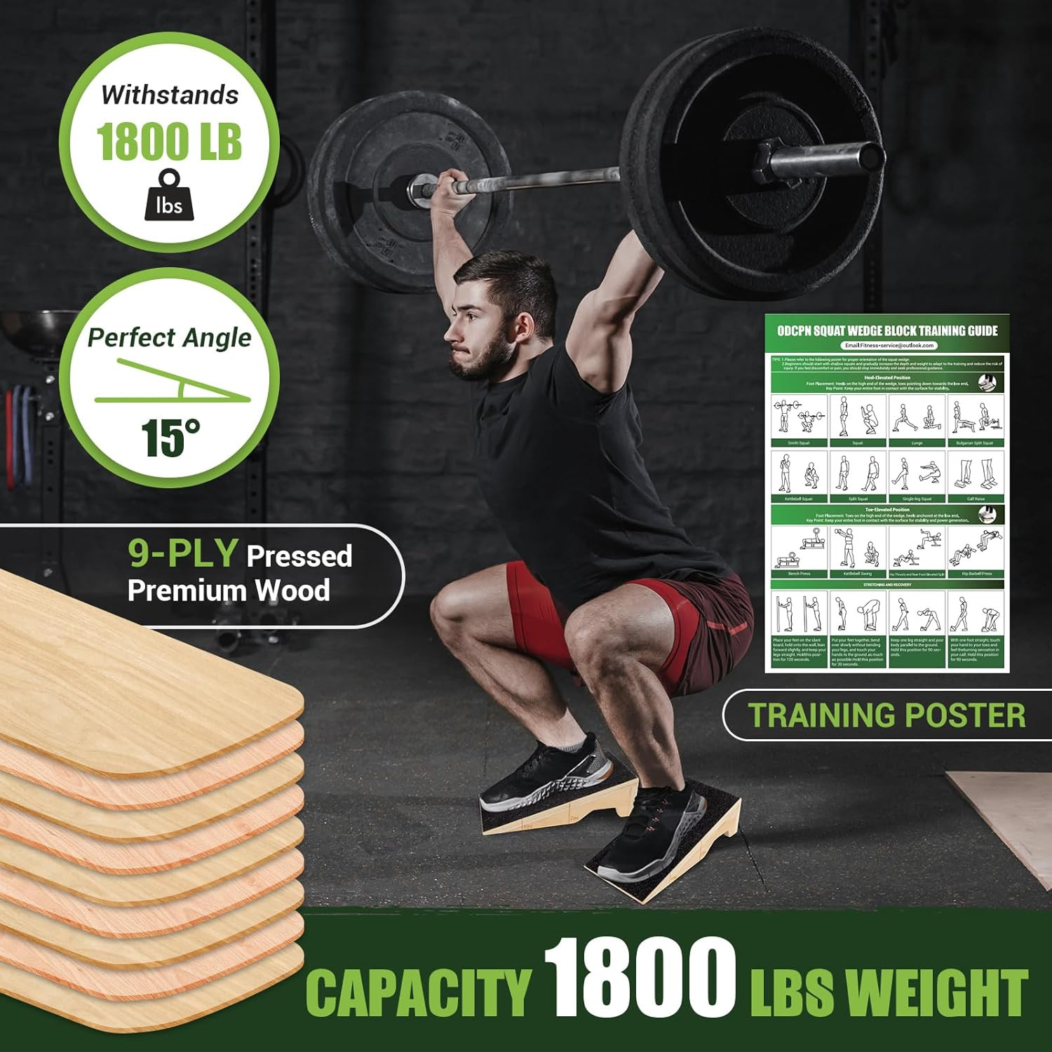 Squat Wedge Block, 2 Pcs Non-Slip Wooden Squat Wedge for Heel Elevation & Weight