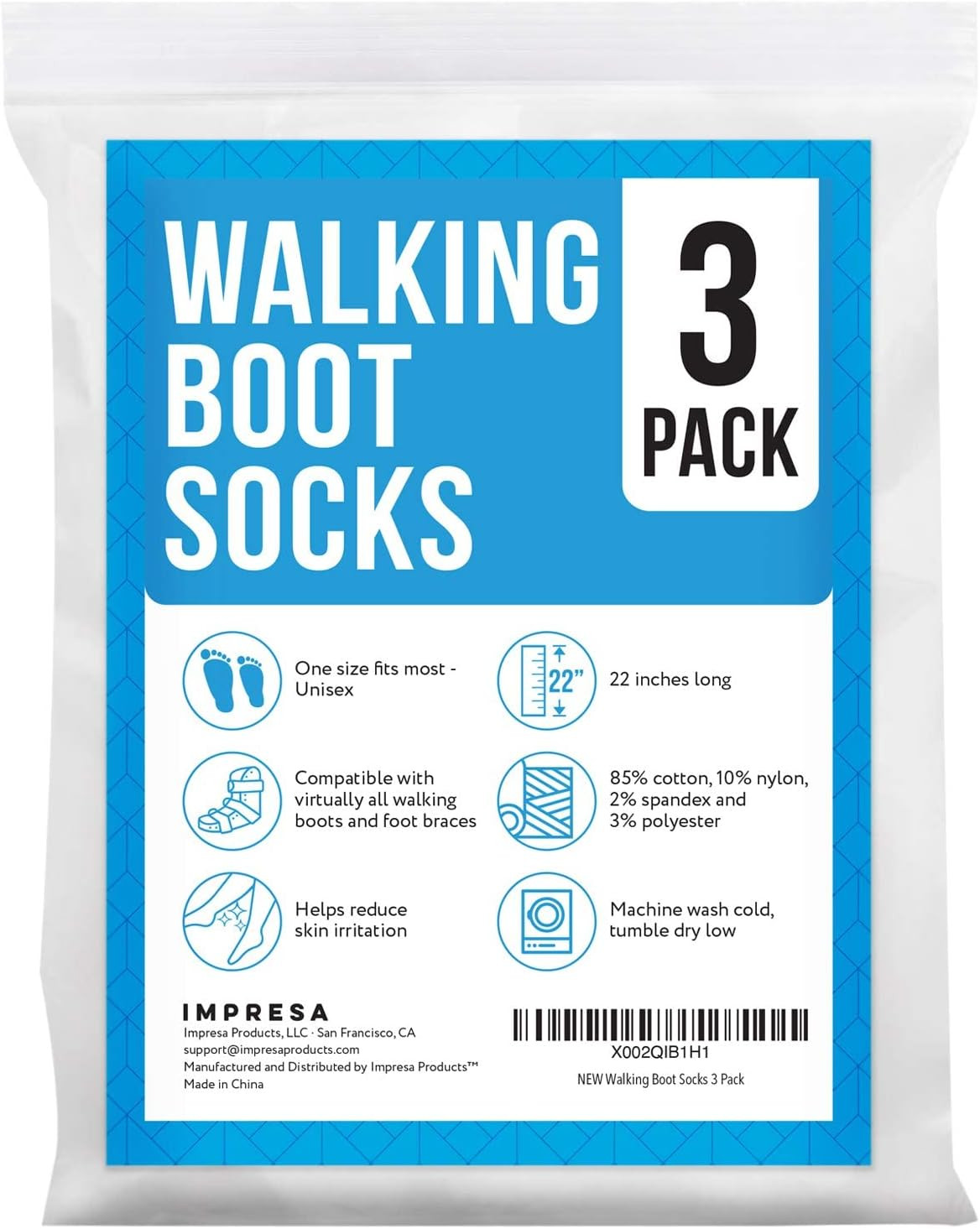 IMPRESA 3-Pack Compression Sock Liners Compatible with Aircast Walker Boots