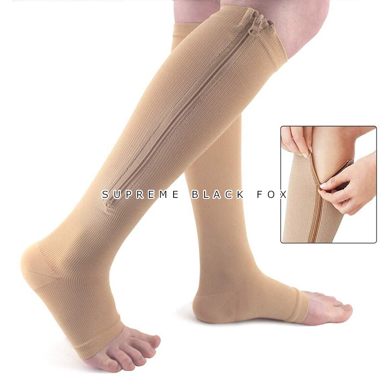 Open Toe Zipper Compression Socks Support Graduated Stockings Unisex 20-30mmHg