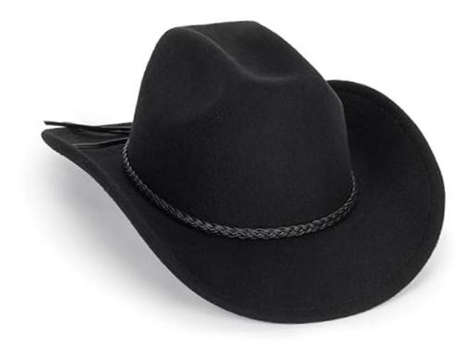 Classic-Western-Cowboy-Hat Upturn-Brim Felt-Cowgirl-Hat Rodeo-Hats Medium Black