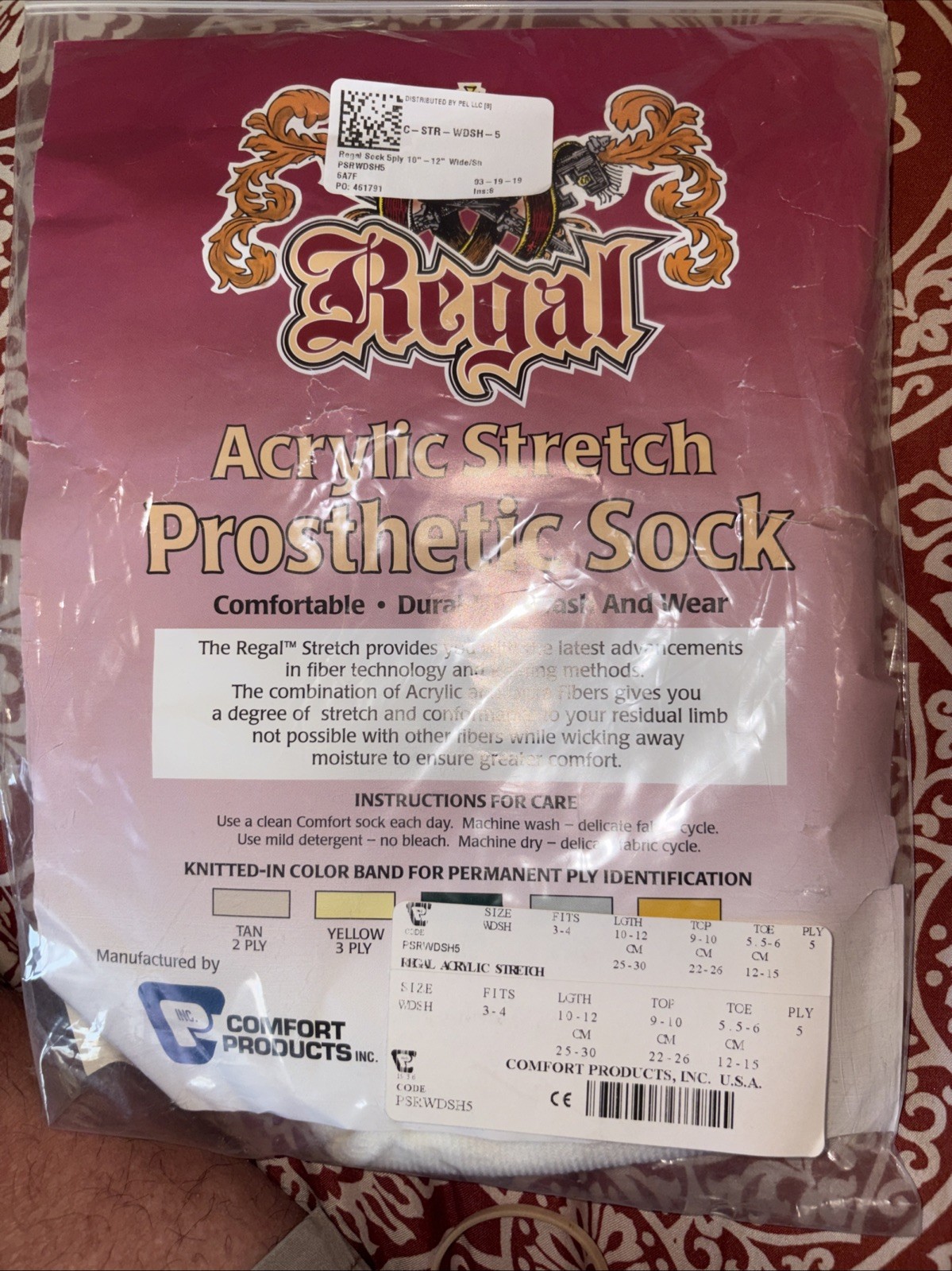 Regal Acrylic Stretch Prosthetic Sock, SIze WDSH Fits 3-4 Length 10-12