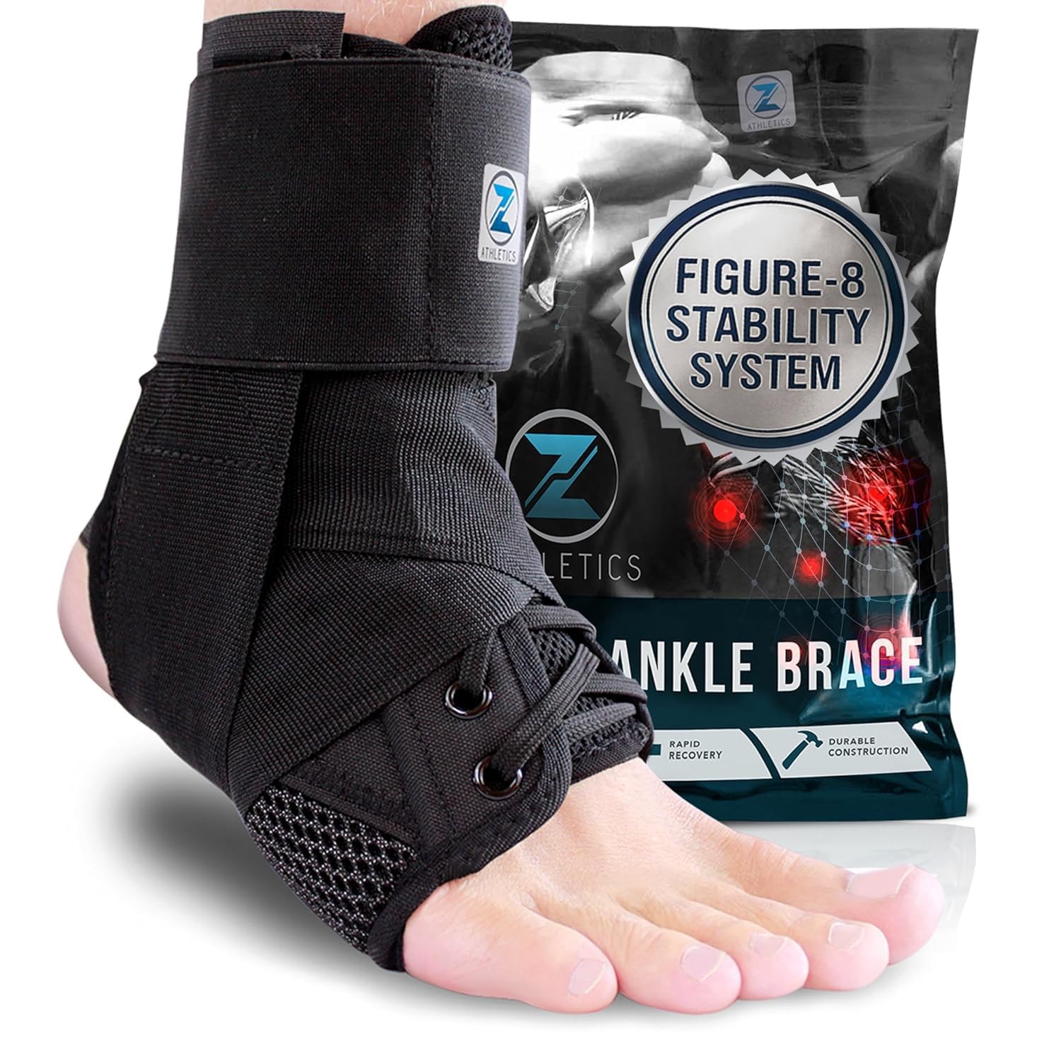 Z ATHLETICS Ankle Brace for Women & Men – Lace Up Small (Pack of 1), Black