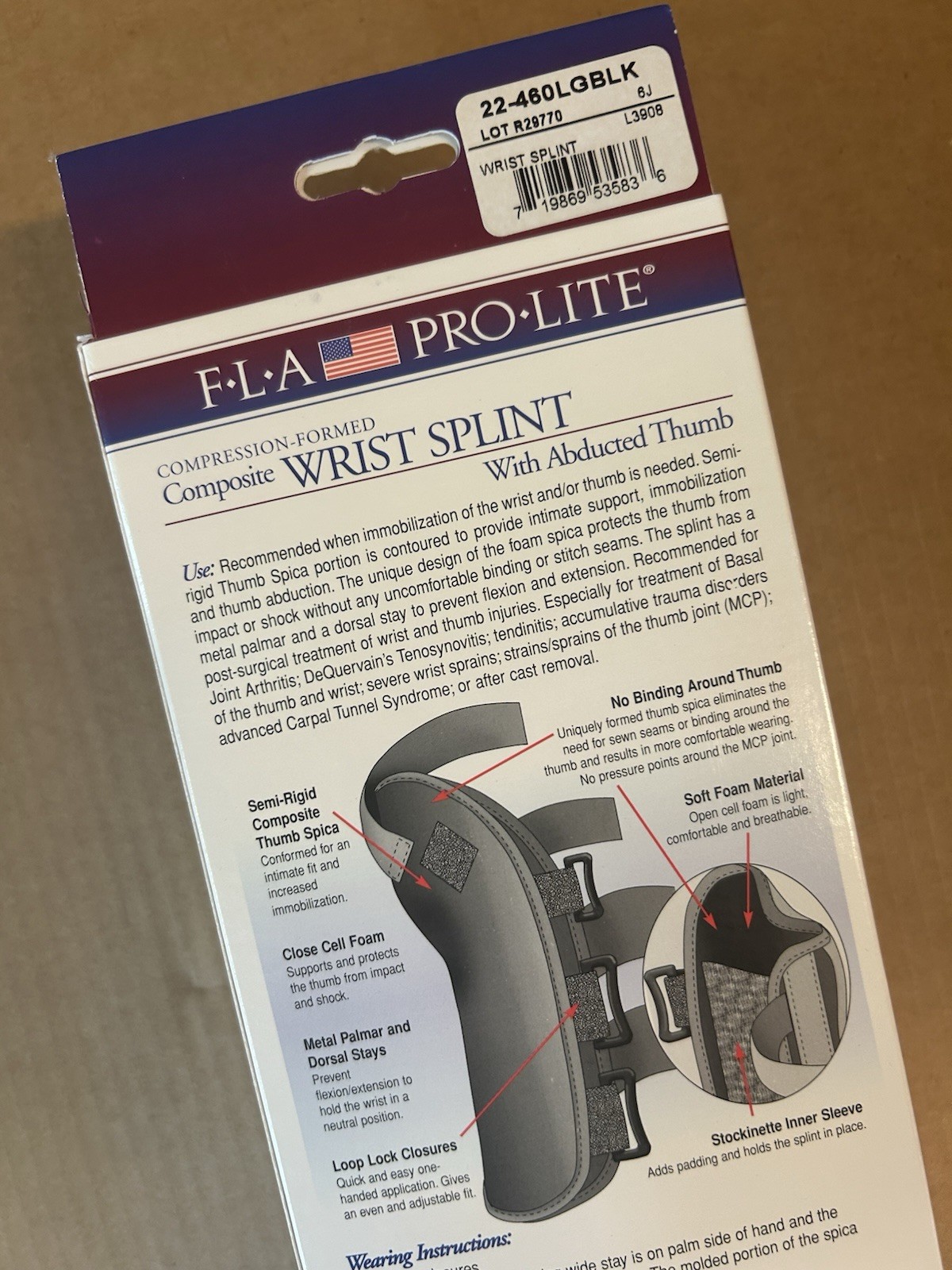 FLA Orthopedics Pro Lite Professional Grade Composite Wrist Splint L Right Hand