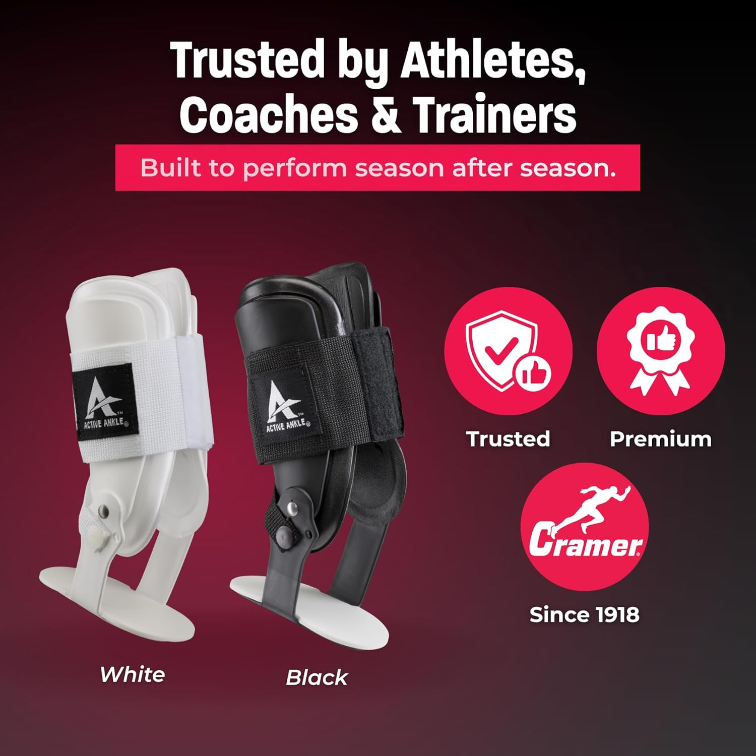 Active Ankle T2 Ankle Brace, Medium, White, Rigid Support for Men 7-10 & Women 8
