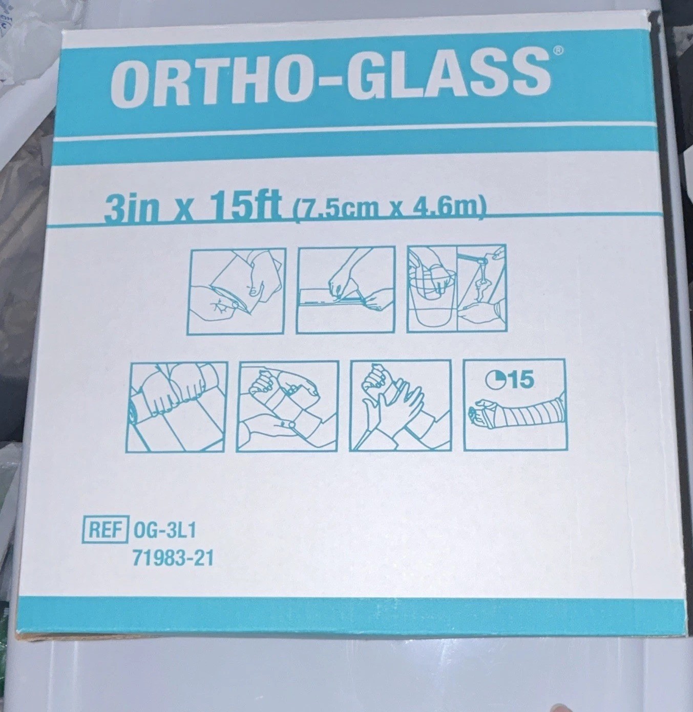 Ortho-Glass Synthetic Splint 3 in x 15 ft, Interlocking, White/Blue, CE OG-3L1