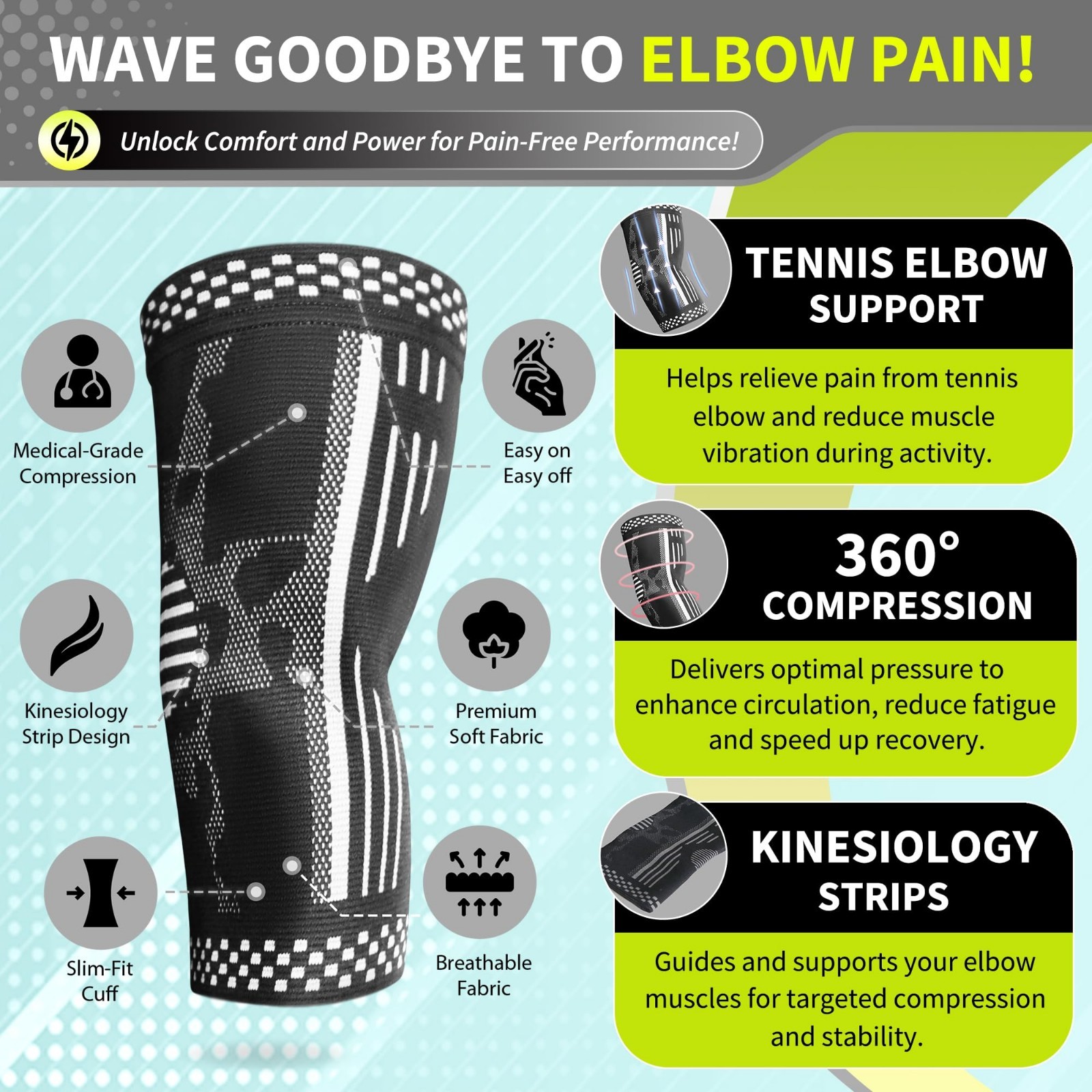 Elbow Compression Sleeve 2 Pack – Tennis & Golf Pain Relief, Support Brace for T
