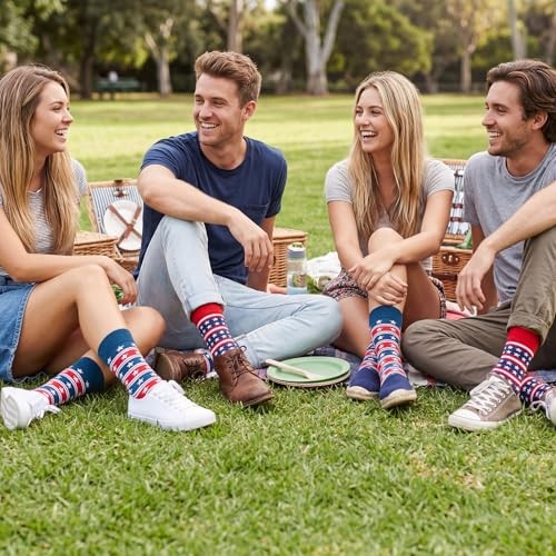 2 Pairs 4th of July Socks for Women Men Patriotic Red White and Blue Star