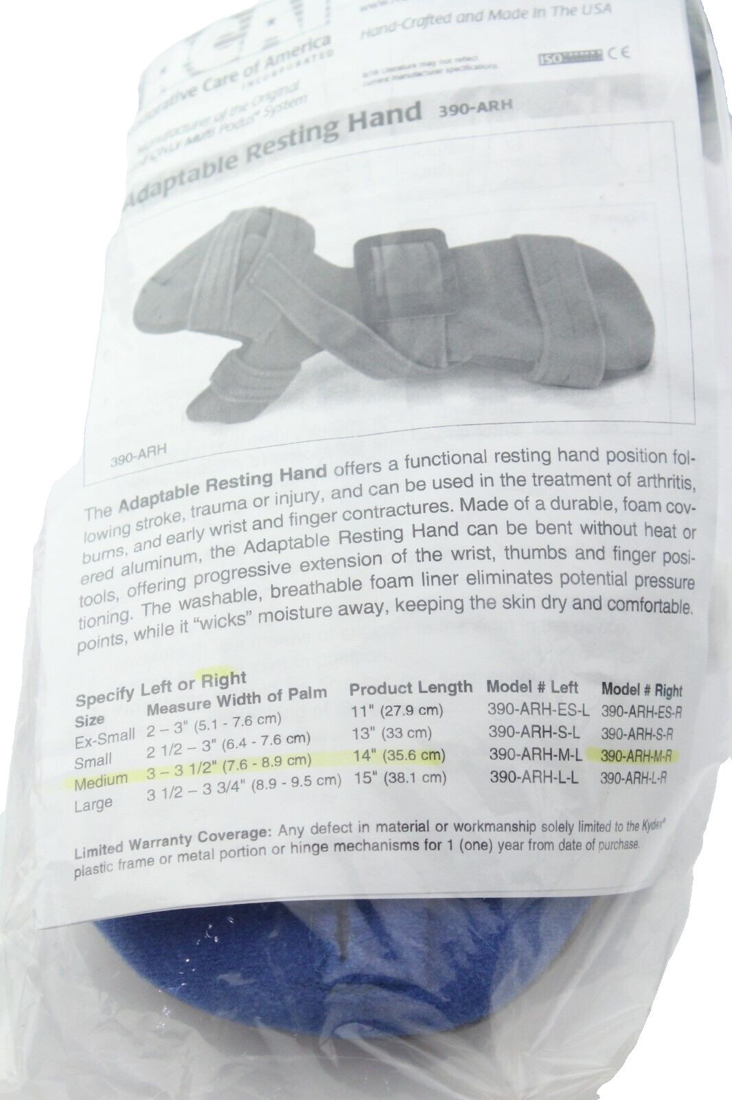 NEW – Adaptable Resting Hand Orthosis 390-ARH-M-R Medium Right