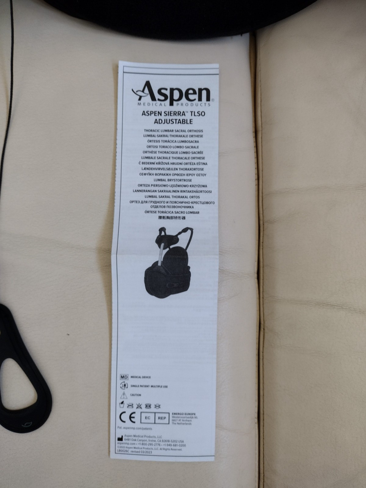 Aspen Medical Acute TLSO Lower Spine Lumbar Back Brace Adjustable One Sz 501221