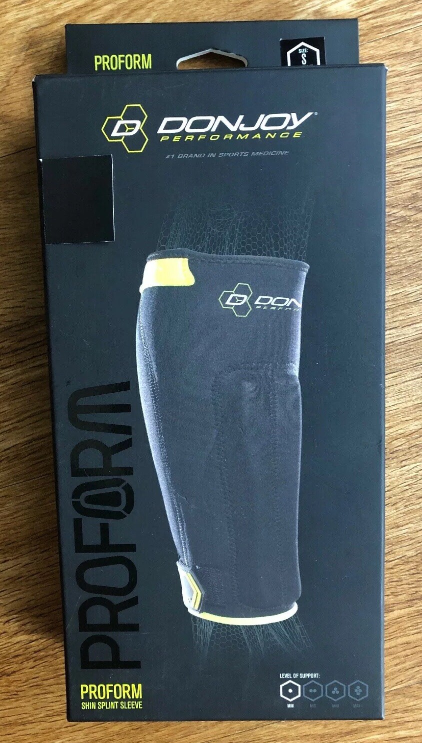 DonJoy Neoprene PROFORM Shin Splint Compression Sleeve, Black/Yellow, Small NEW