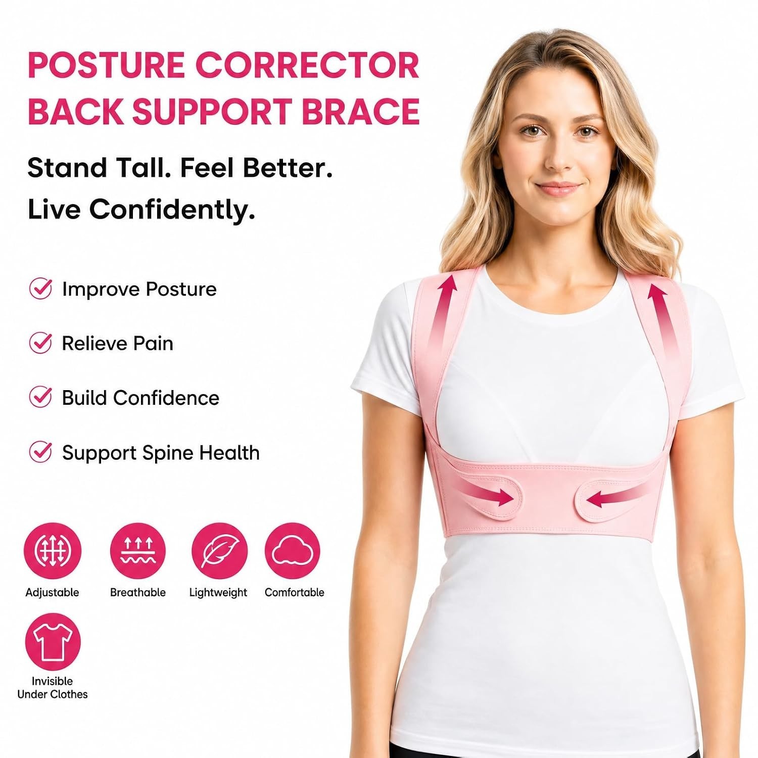Back Brace Posture Corrector for Women, Adjustable Upper Back Support, Invisible