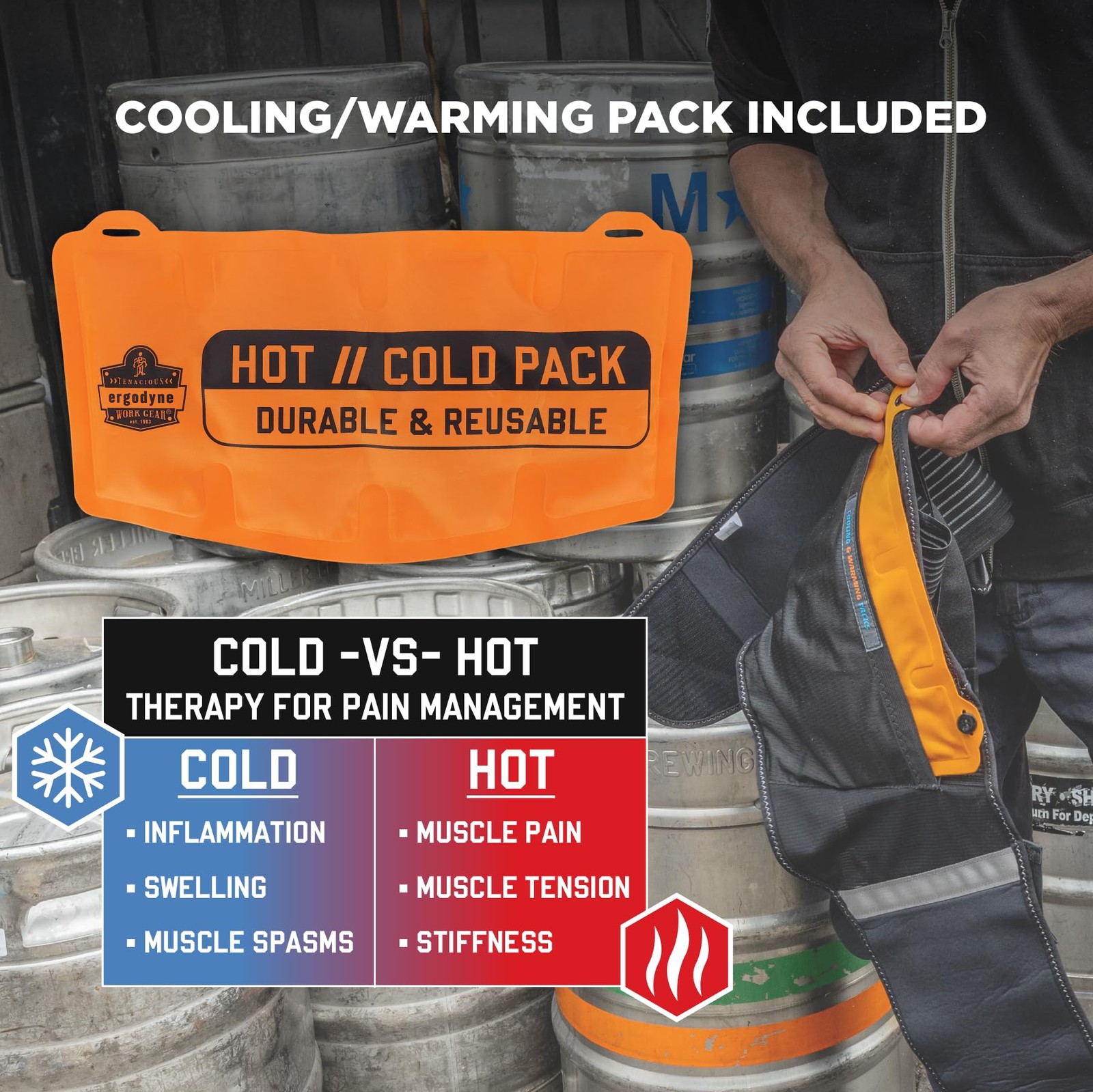 Proflex 1675 Back Support Brace Belt With Warming Cooling Pack