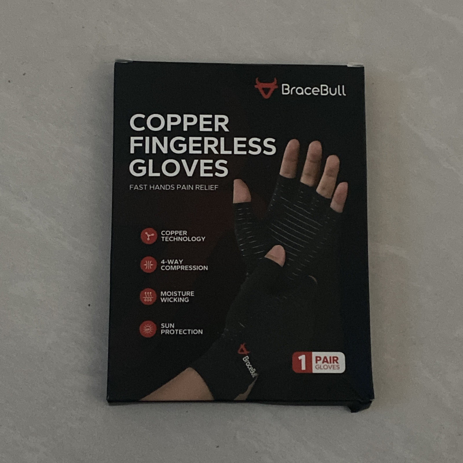 BraceBull Arthritis Gloves 2 Count Copper Fingerless Compression Glov… M