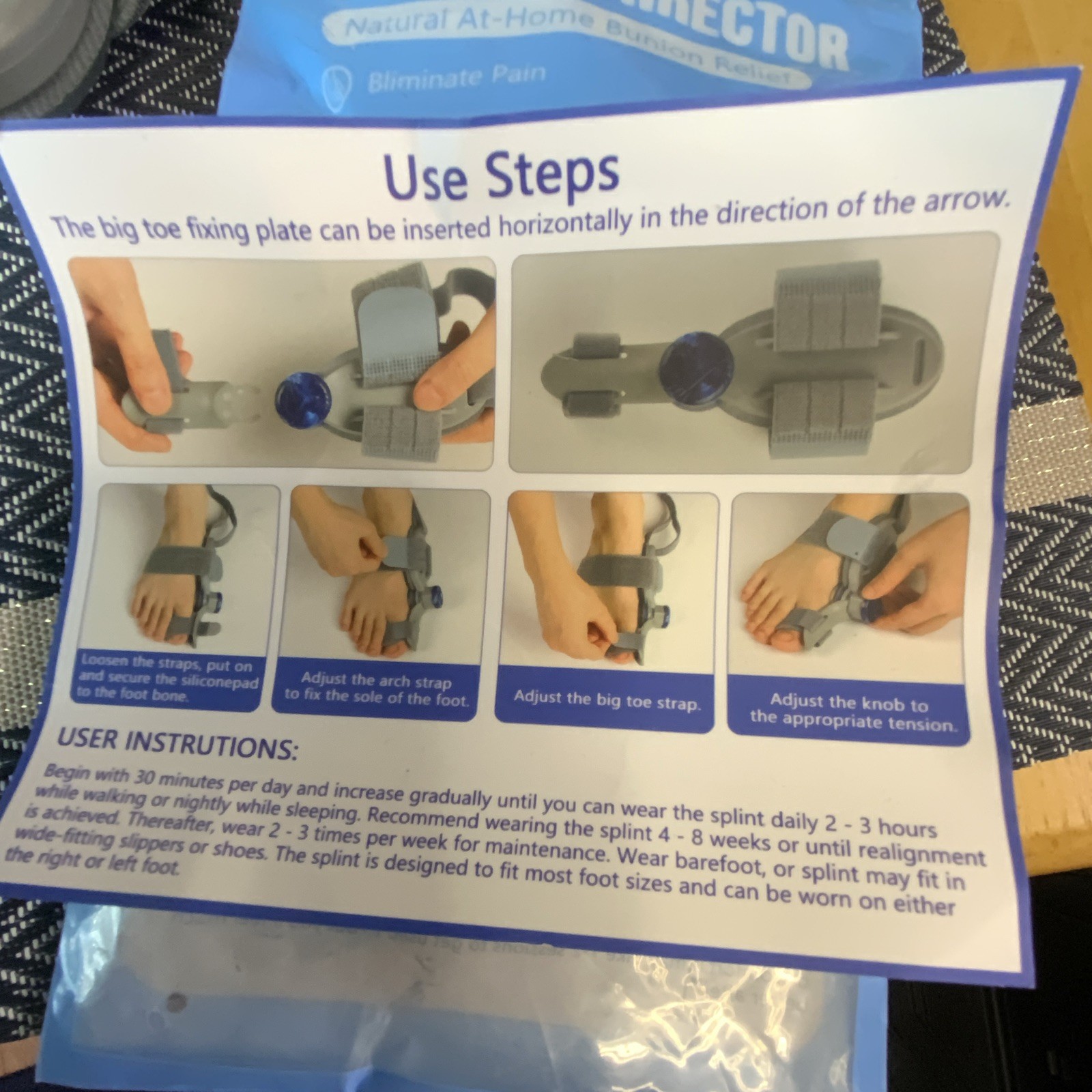 Orthopedic Bunion Corrector, Adjustable Toe Alignment, One Size, Gray/Blue