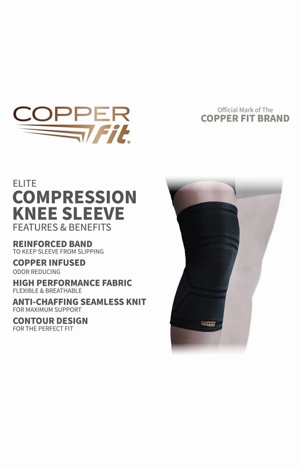 Copper Fit Elite Compression Knee Sleeve 2 Pack, Black Large/Xlarge (16”-20”)
