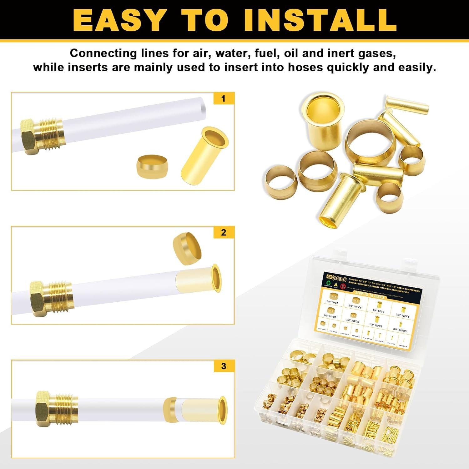 320PCS Brass Compression Sleeves Ferrules Kit