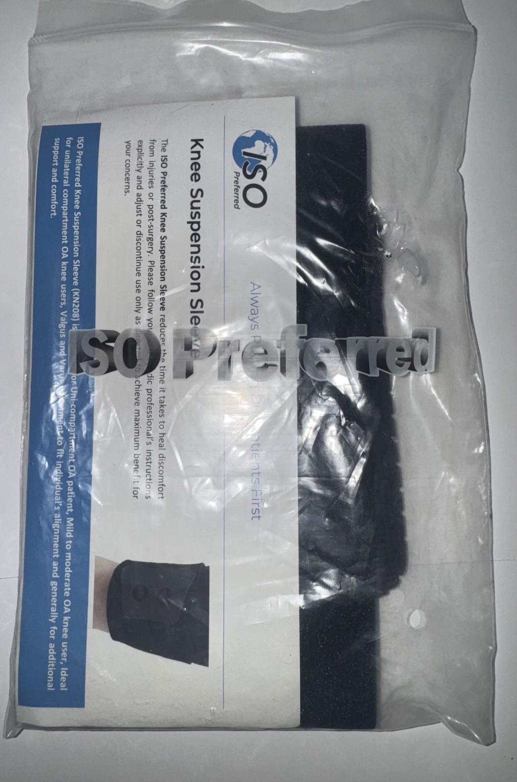 NEW ISO PREFERRED KNEE SUSPENSION SLEEVE BRACE BLACK KN208 UNIVERSAL