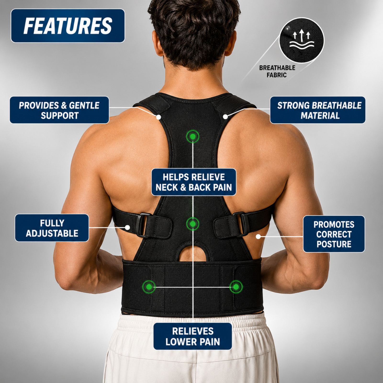 Posture Corrector Support Magnetic Back Shoulder Brace Belt Band For Men Women