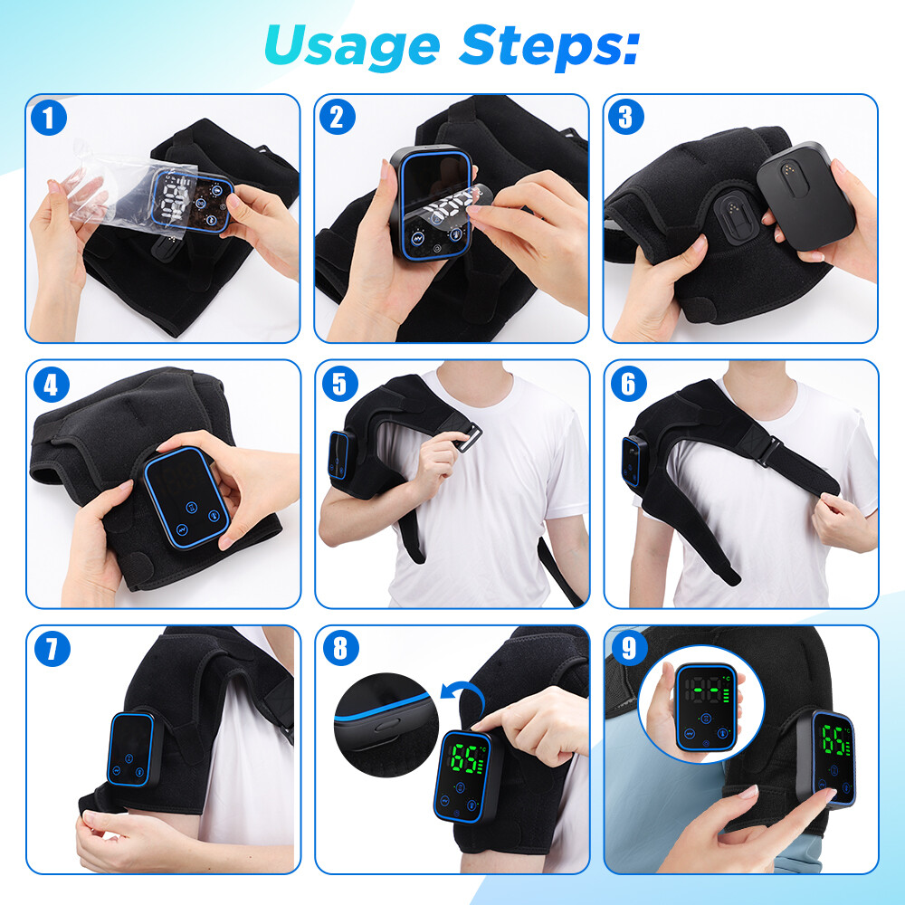 APP Control Cordless Shoulder Brace Massager Heating Vibration for Pain Relief