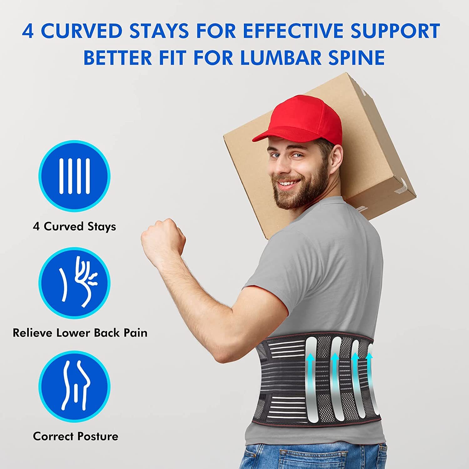 Ergonomic Back Brace for Lower Back Support Pain Relief with Lumbar Steel Stays