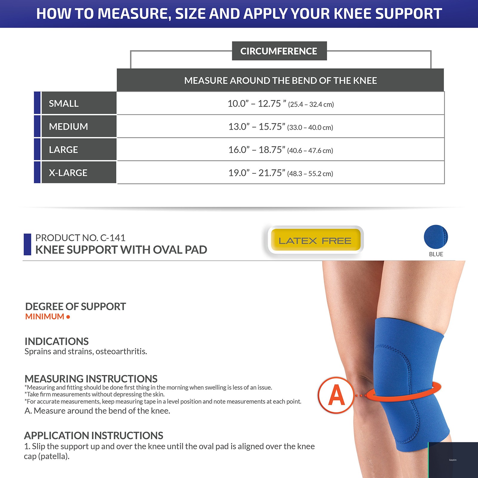 Knee Support Compression Sleeve Large Black Neoprene Slip-On Oval Pad
