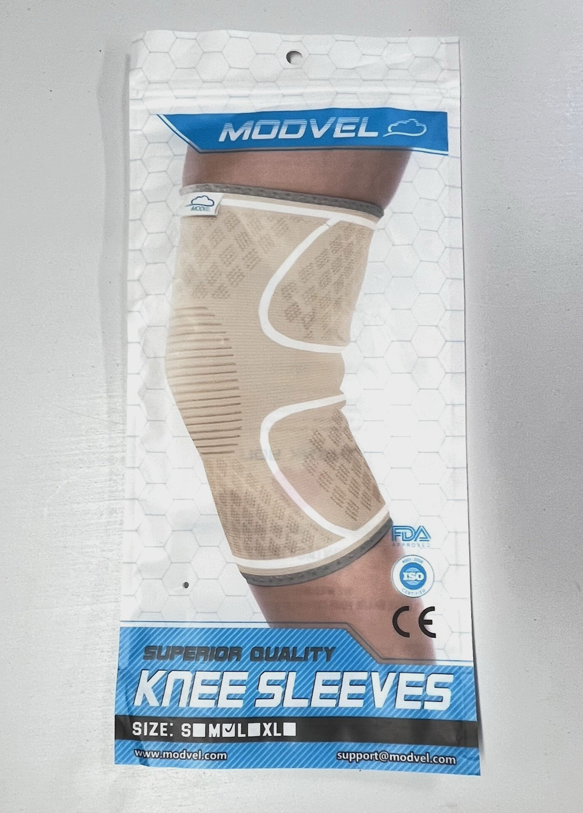 Modvel Knee Sleeve Brace Compression Support Pair 2 PCS (1 New) Size Medium Nude