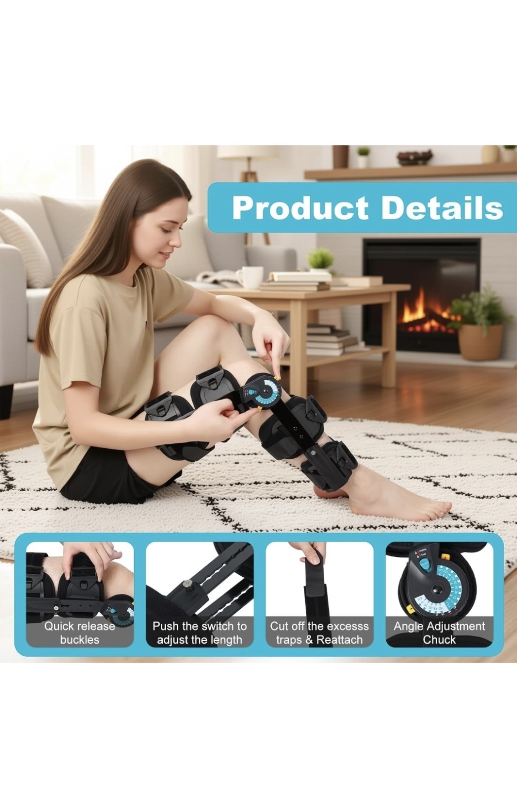 ROM Knee Brace, Hinged Immobilizer for ACL, MCL & PCL Injury, Fits Left or Right