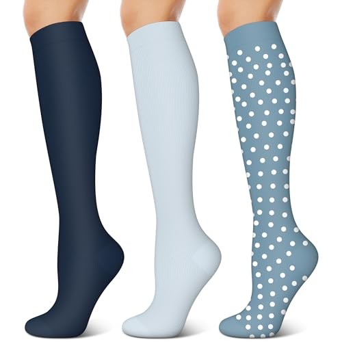 3 Pairs Compression Socks for Women & Men Small-Medium A14 Cyan/Blue/Light Blue