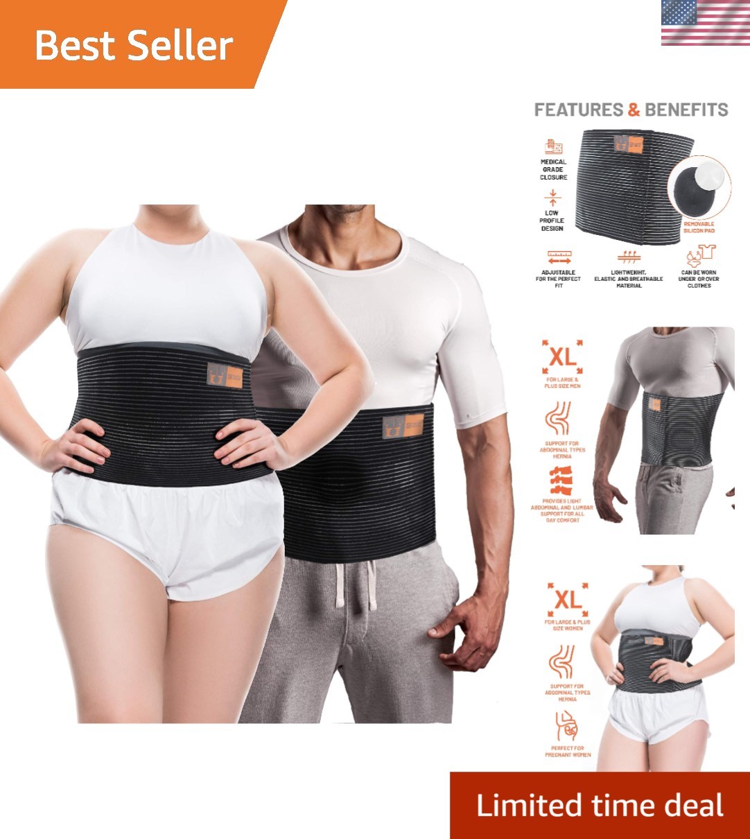 Plus Size Umbilical Hernia Belt for Women | Hernia Binder for Men | Navel, Ve…