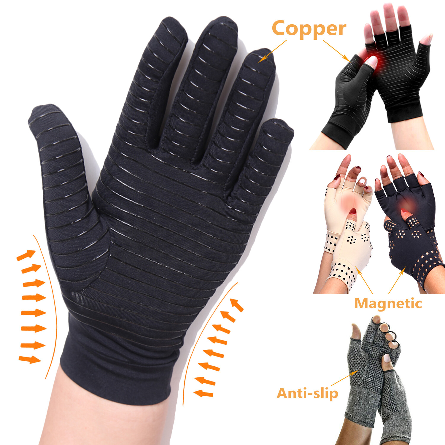 Compression Copper Arthritis Gloves Hand Brace for Finger Pain Relief Support L6