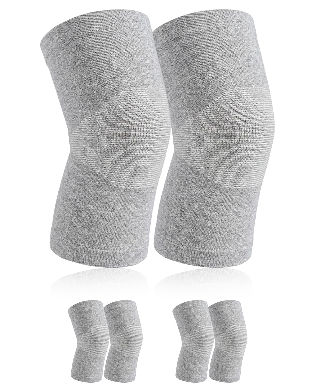 Waaqkid 3 Pair Bamboo Knee Sleeve for Women & Men, Large-X-Large, Grey