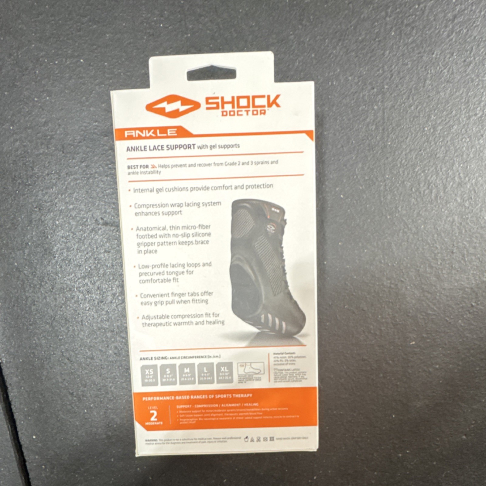 Shock Doctor Level 2 Ankle Lace Support Brace Gel Black Size M