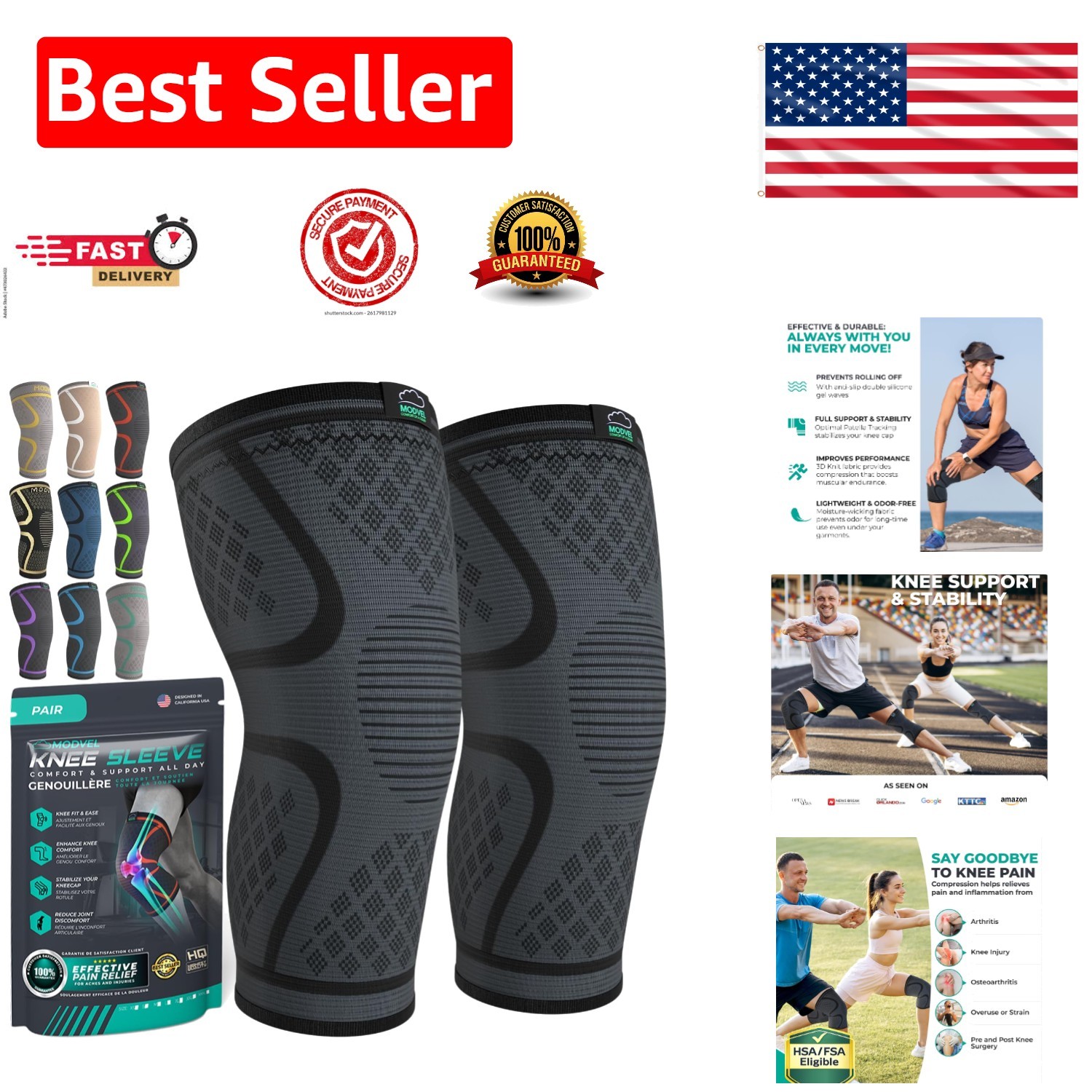 Lightweight Compression Knee Brace for Sports & Recovery – 2 Pack, Large Size