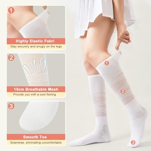 Compression Socks for Women and Men, Knee High Support One Size Sport-white