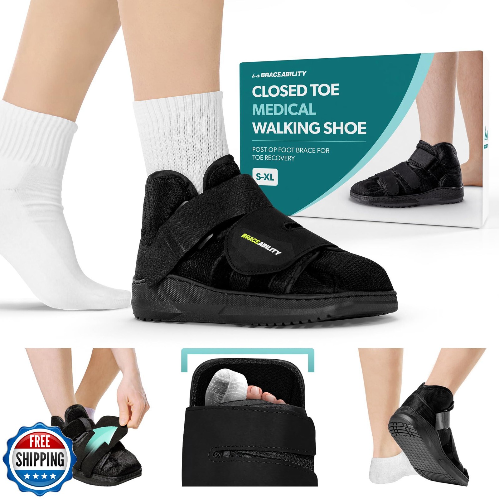 BraceAbility Closed Toe Medical Walking Shoe – Lightweight Broken Toe Cast Bo