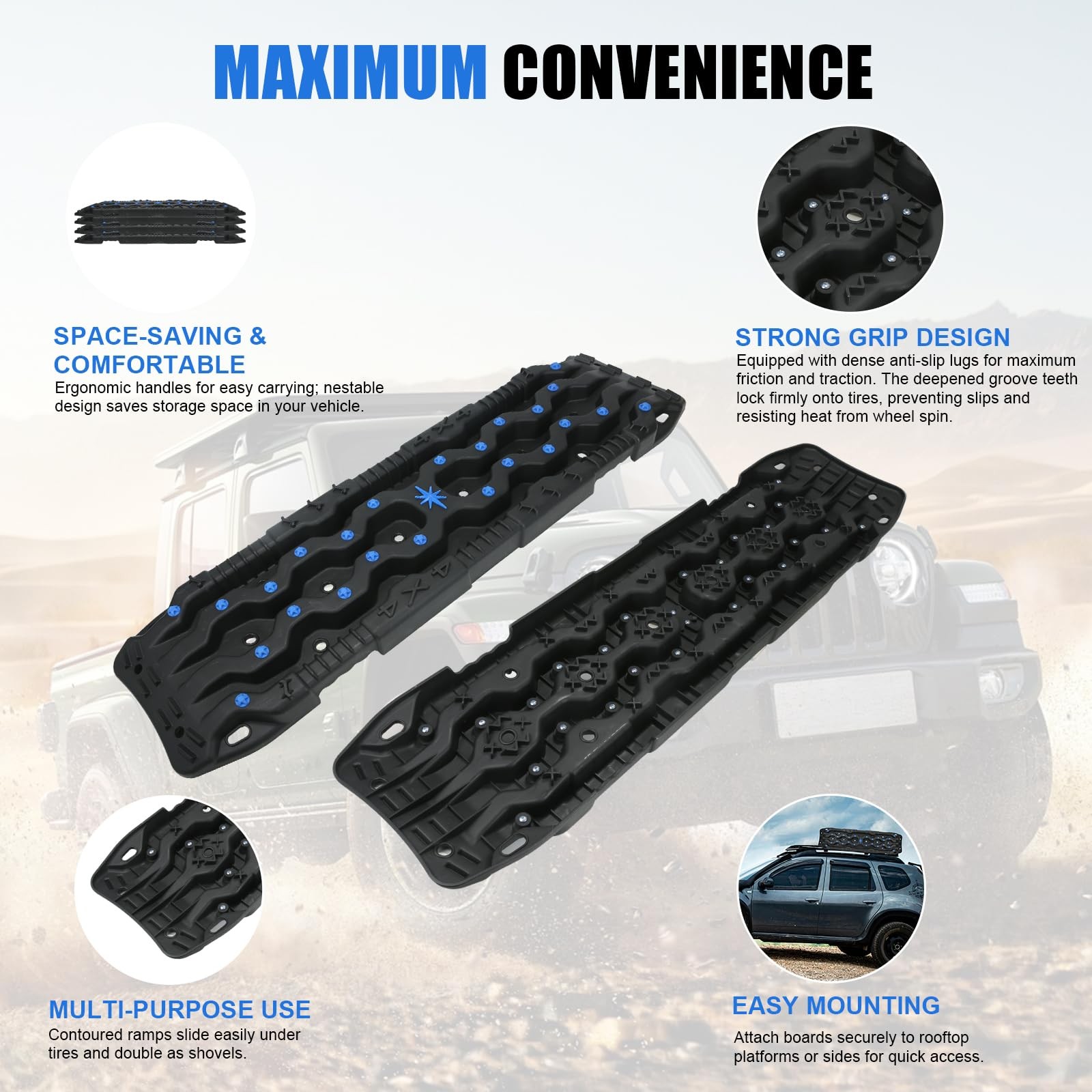 Off-Road Recovery Traction Boards, 2PCS Heavy-Duty Tracks for Sand, Mud, Snow…