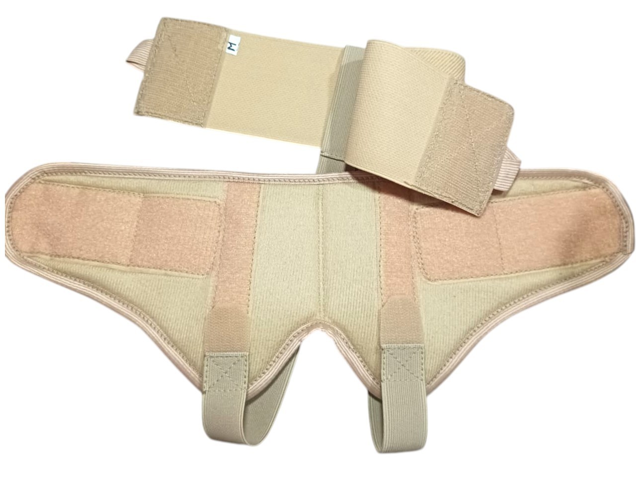 Double Inguinal Hernia Belt Support Truss Groin Strap Removable Pads Beige M }