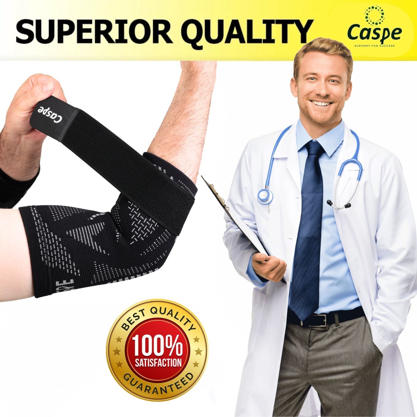 Caspe 2 Pcs Elbow Sleeve Brace Wrap Adjustable Support Arm Arthritis Tendonitis