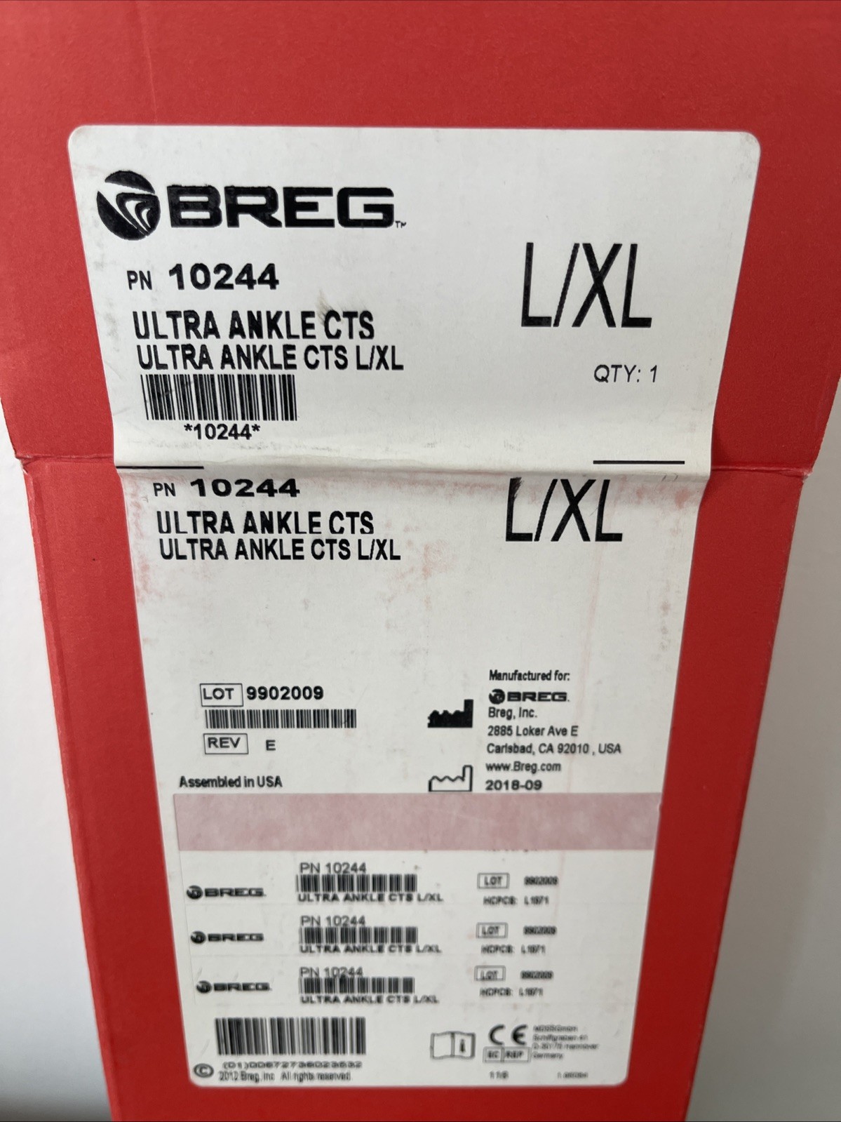 Breg 10244 Ultra CTS Ankle Brace L/XL New In Box