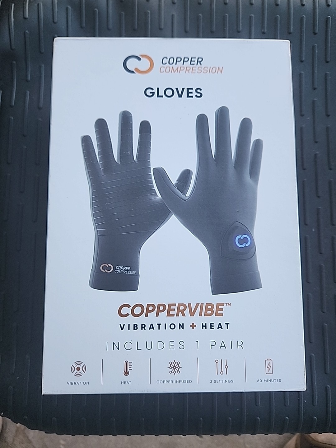Copper Compression CopperVibe Vibration Heat Therapy Gloves Black (1 Pair)